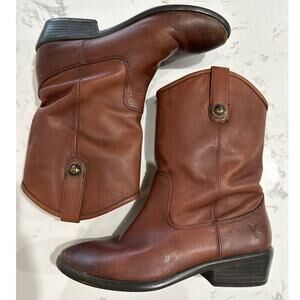 Frye Boys Youth Melissa Button Brown Leather Cowboy Western Boot, 3.5Y, EUC